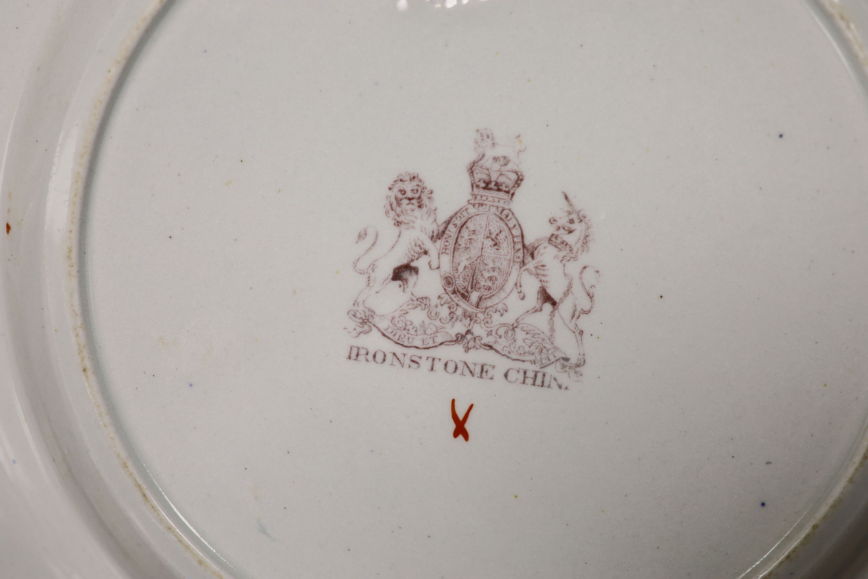 A Welsh Gaudy Pottery part dinner service and an Ironstone dish